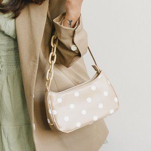 Polka dot tan shoulder bag